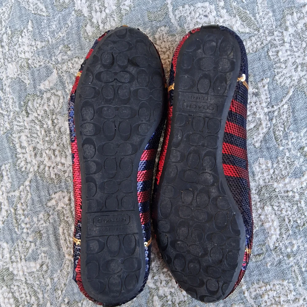 🍒 Coach "Deborah" Leather Sequin Embellished Plaid Ballet Flats Sz. 6 - Picture 8 of 11